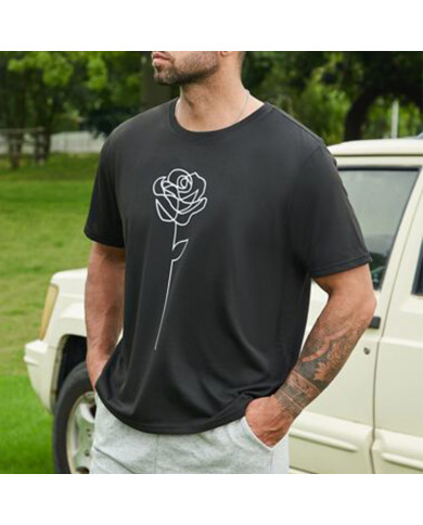 men printing flower short  sleeve T-shirt