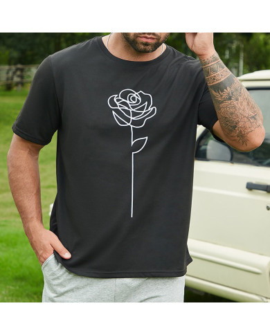 men printing flower short  sleeve T-shirt