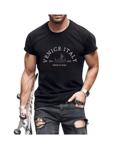 men letters printing short sleeve T-shirt