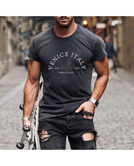 men letters printing short sleeve T-shirt