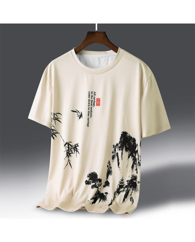 fashion ink printing loose fit short sleeve men T-shirt