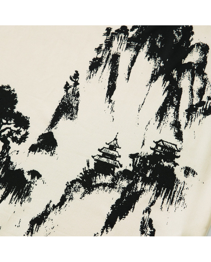 fashion ink printing loose fit short sleeve men T-shirt