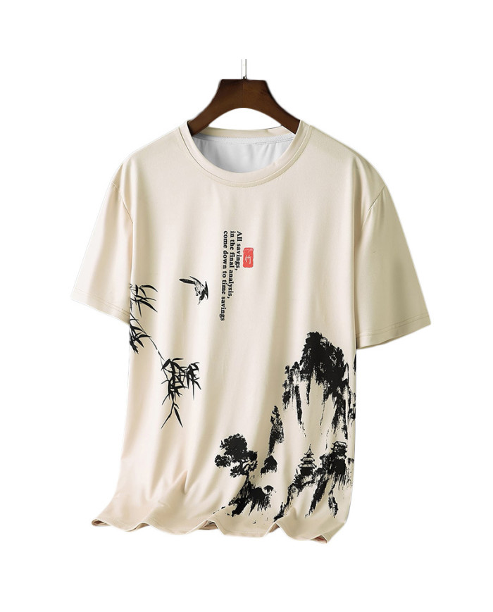 fashion ink printing loose fit short sleeve men T-shirt