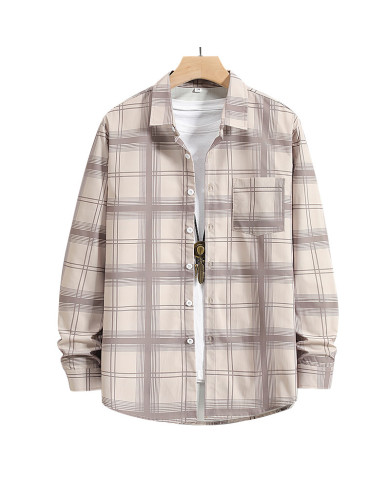 summer men leisure lattice long sleeve cardigan shirt