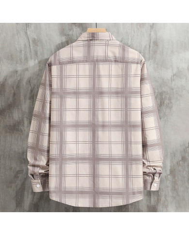 summer men leisure lattice long sleeve cardigan shirt