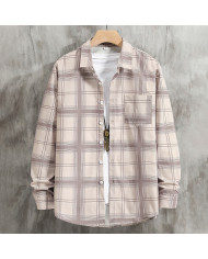 summer men leisure lattice long sleeve cardigan shirt