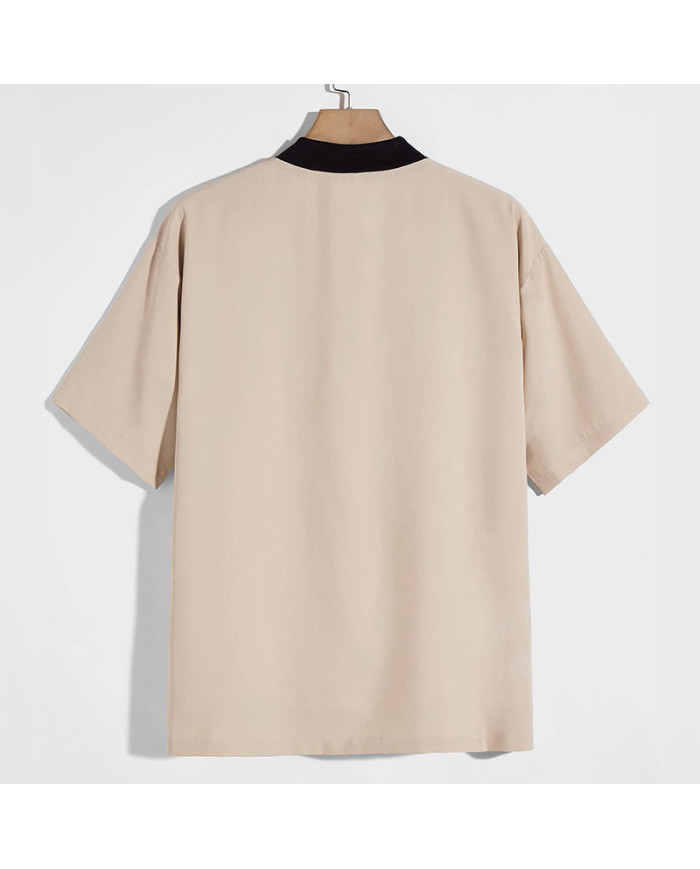 summer men khaki leisure baseball stand collar shirt