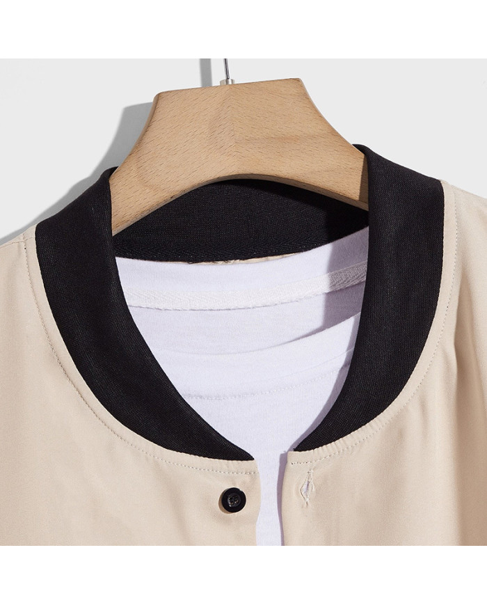 summer men khaki leisure baseball stand collar shirt