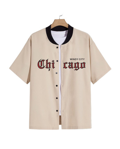 summer men khaki leisure baseball stand collar shirt