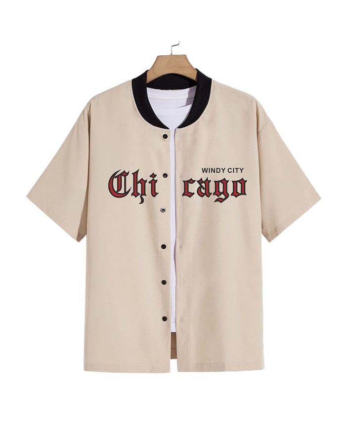 summer men khaki leisure baseball stand collar shirt