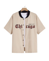 summer men khaki leisure baseball stand collar shirt