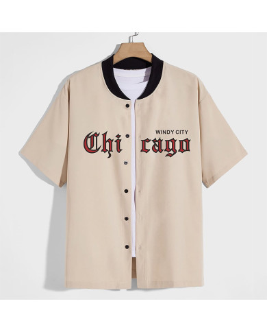 summer men khaki leisure baseball stand collar shirt