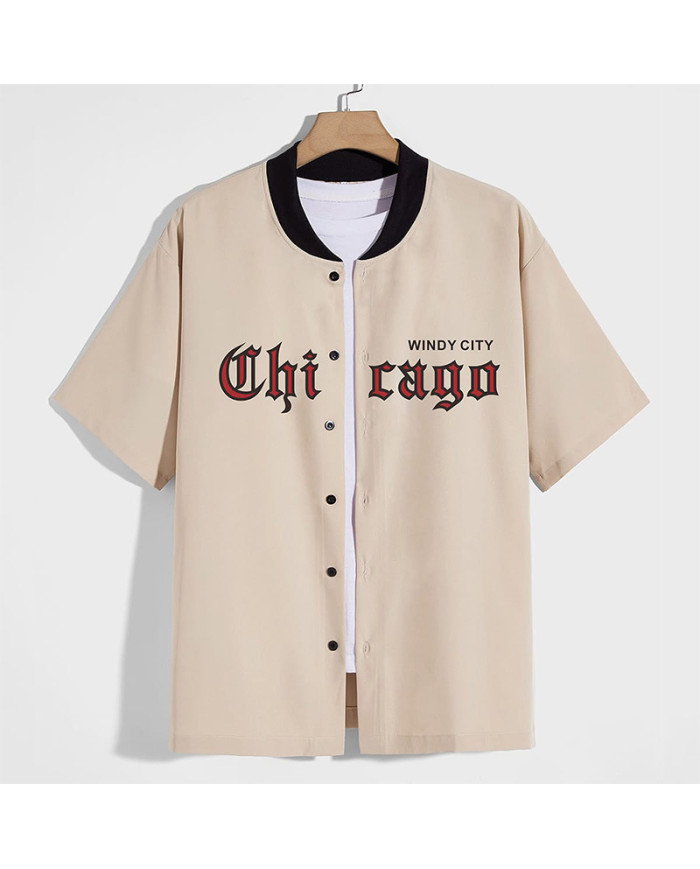 summer men khaki leisure baseball stand collar shirt