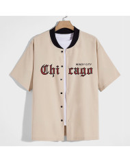 summer men khaki leisure baseball stand collar shirt