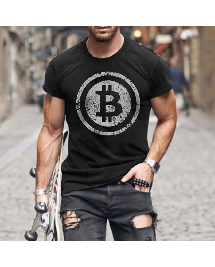 summer men bitcoin printing short sleeve T-shirt