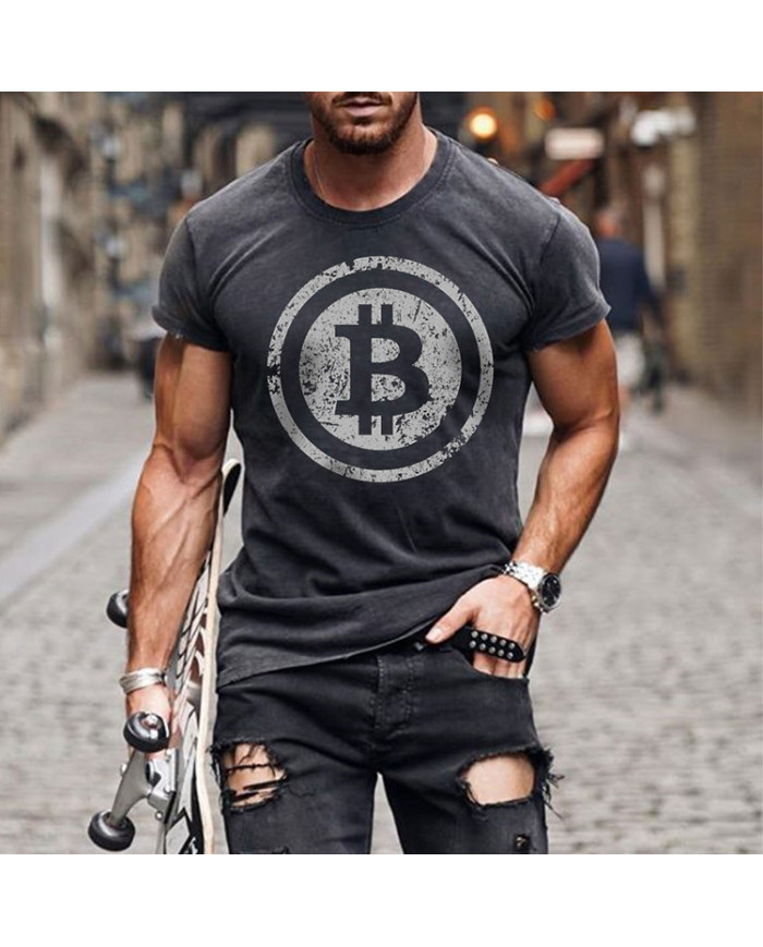summer men bitcoin printing short sleeve T-shirt