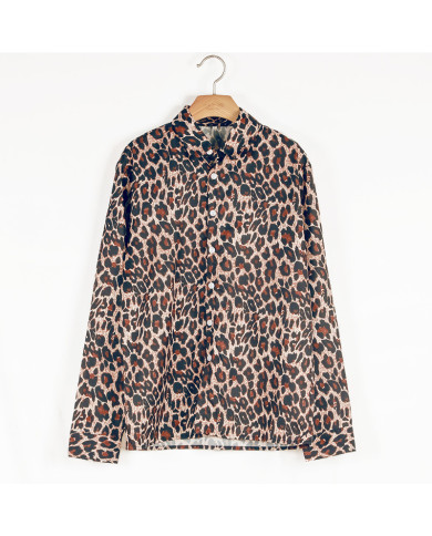 summer men leisure leopard printing long sleeve shirt