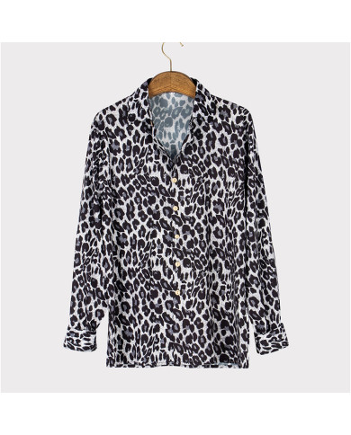 summer men leisure leopard printing long sleeve shirt