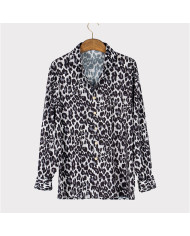 summer men leisure leopard printing long sleeve shirt