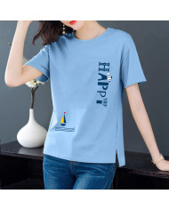 summer women leisure pure cotton round collar T-shirt