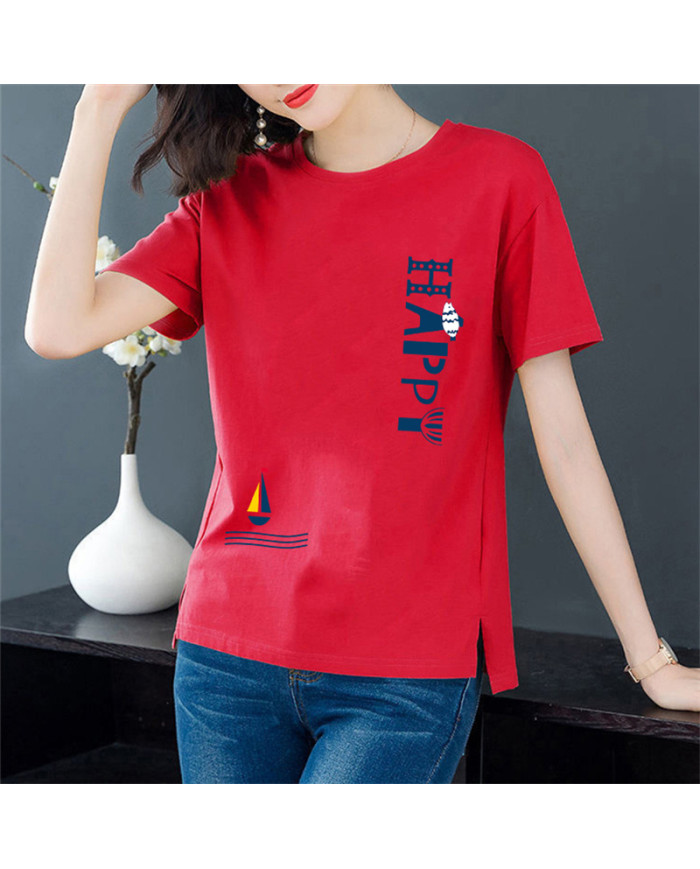 summer women leisure pure cotton round collar T-shirt