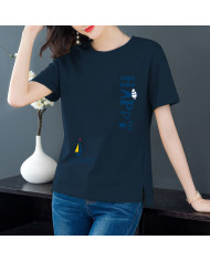 summer women leisure pure cotton round collar T-shirt