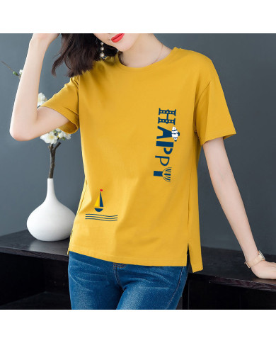 summer women leisure pure cotton round collar T-shirt
