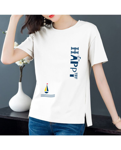 summer women leisure pure cotton round collar T-shirt
