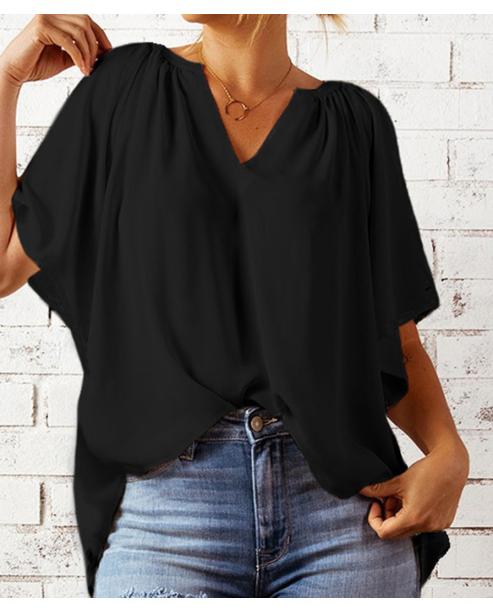 summer women leisure quarter sleeve V collar T-shirt