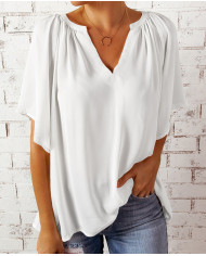 summer women leisure quarter sleeve V collar T-shirt