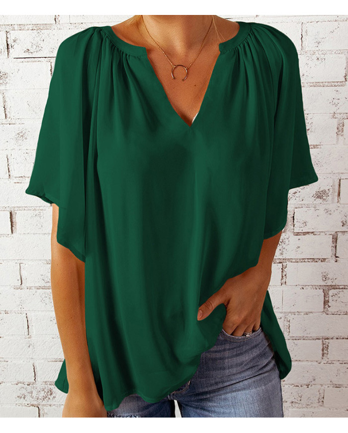summer women leisure quarter sleeve V collar T-shirt