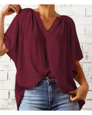 summer women leisure quarter sleeve V collar T-shirt