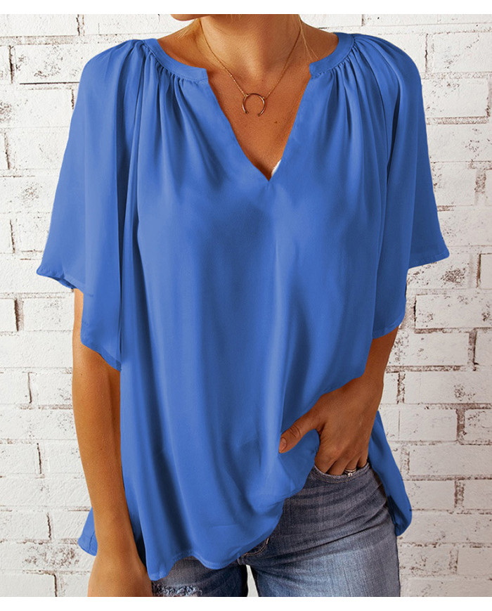 summer women leisure quarter sleeve V collar T-shirt