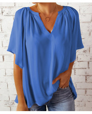 summer women leisure quarter sleeve V collar T-shirt