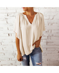 summer women leisure quarter sleeve V collar T-shirt