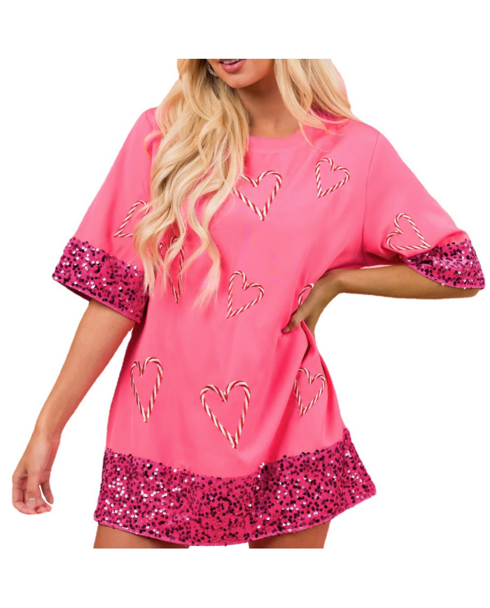 summer women leisure fashion sequin T-shirt