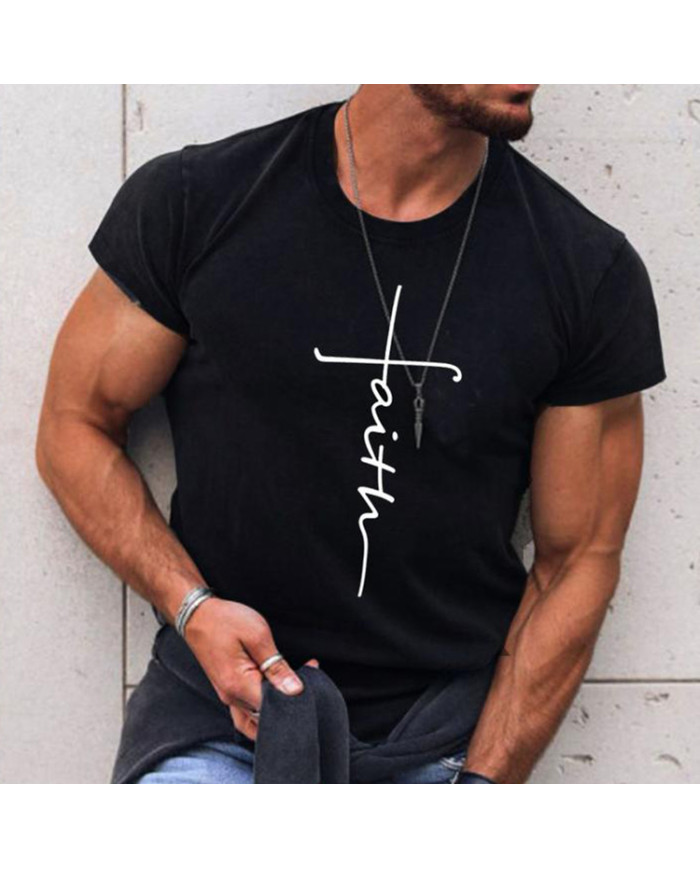 Men's fashion print style black T-shirt