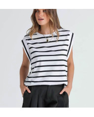 summer women loose fit raglan sleeve stripe white T-shirt