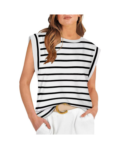 summer women loose fit raglan sleeve stripe white T-shirt