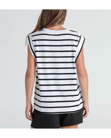 summer women loose fit raglan sleeve stripe white T-shirt