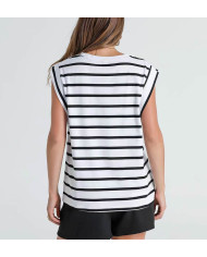 summer women loose fit raglan sleeve stripe white T-shirt