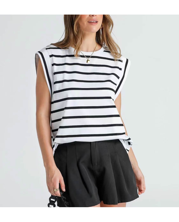 summer women loose fit raglan sleeve stripe white T-shirt