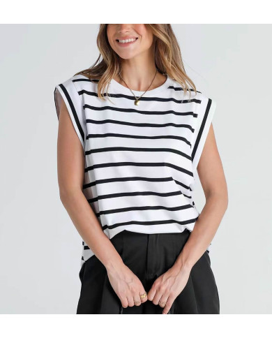 summer women loose fit raglan sleeve stripe white T-shirt