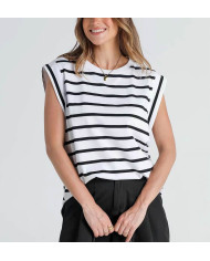 summer women loose fit raglan sleeve stripe white T-shirt