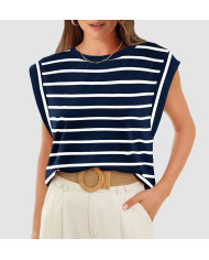 summer men loose fit raglan sleeve stripe navy blue T-shirt