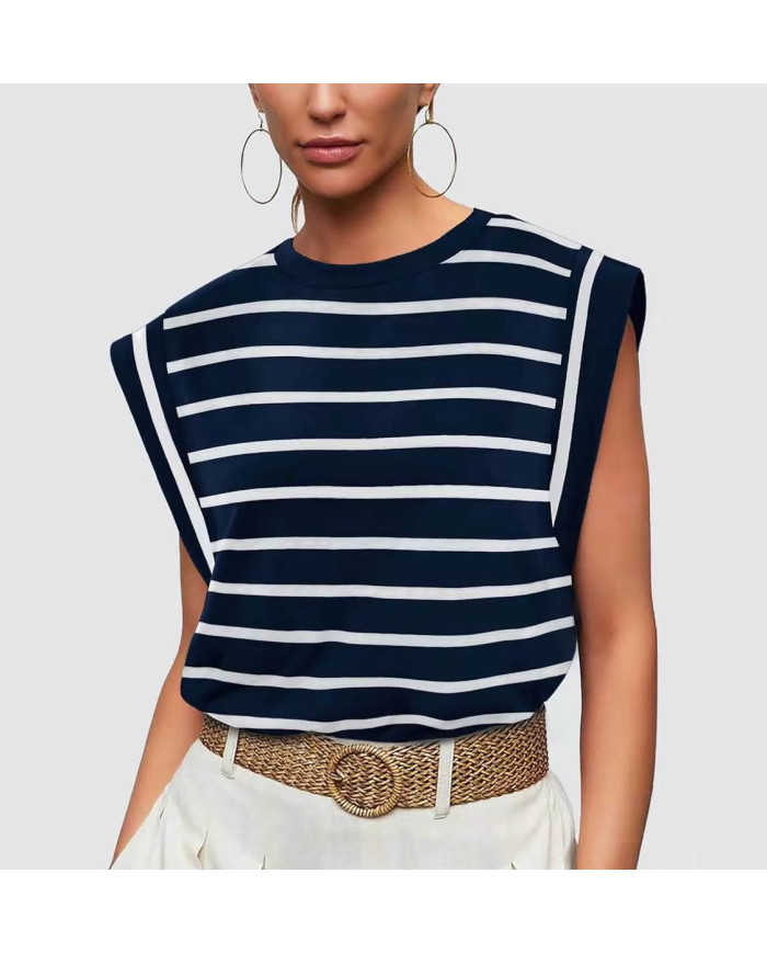 summer men loose fit raglan sleeve stripe navy blue T-shirt