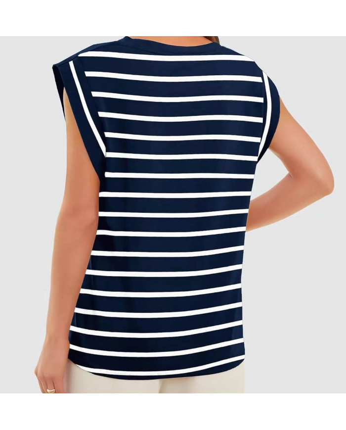 summer men loose fit raglan sleeve stripe navy blue T-shirt