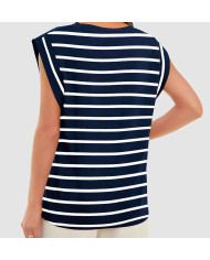 summer men loose fit raglan sleeve stripe navy blue T-shirt