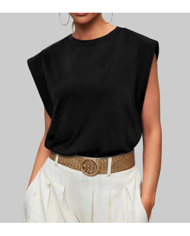 summer women loose fit raglan sleeve black T-shirt