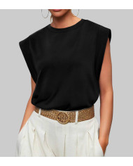 summer women loose fit raglan sleeve black T-shirt